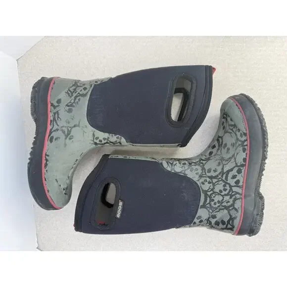 Kidz Bogg Boots Black Red Kids Size 13 Skulls Classic Slip On - Picture 9 of 10